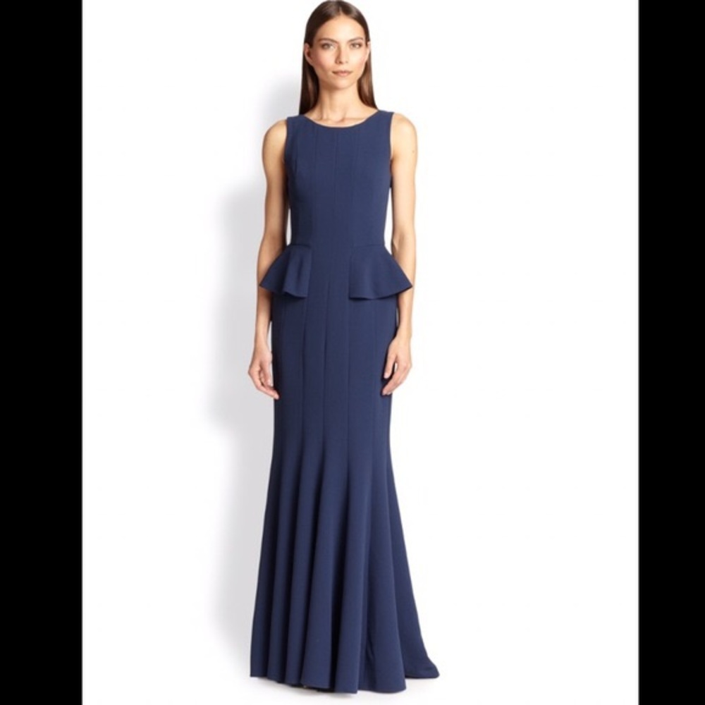 BCBG navy peplum gown